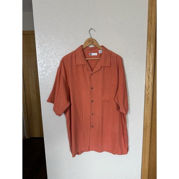 Bachrach Men’s 100% Short Sleeve Button Front Camp Shirt XL Orange Subtle Stripe - Picture 1 of 4